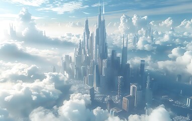 A futuristic metropolis thrives above the clouds, fueled by advanced cloud applications