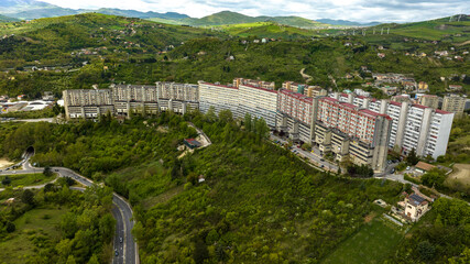 Aerial view of apartment complex known as 