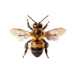 top view of a buzzing honeybee isolated on a white transparent background