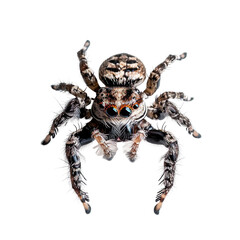 top view of a hairy jumping spider isolated on a white transparent background