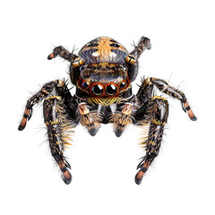top view of a hairy jumping spider isolated on a white transparent background