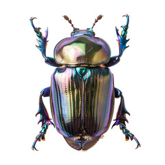 top view of a shiny scarab beetle isolated on a white transparent background