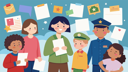 A collection of handwritten letters from children thanking soldiers for their service and expressing their admiration. A heartwarming exhibit. Vector illustration