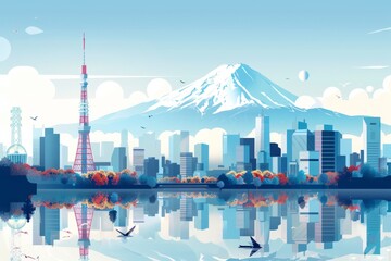 Obraz premium Illustration of Tokyo City in Japan with vibrant colors