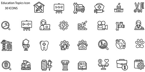Education line icon set. Set of line icons on white background. Study concept. Bachelor, calculation, diploma. Vector illustration can be used for topics like university, college
