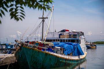 Wooden boats anchor at Paotere Traditional Harbour.Its located 4 km north of Makassar City. 