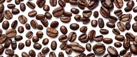 roasted coffee beans, top view, isolated white background
