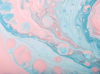 Abstract background with pink and blue swirls of liquid paint. Pastel colored fluid art paint.