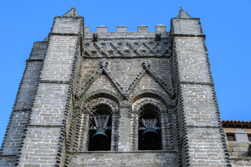 Bell tower. Medieval cathedral architecture building in Avila, Spain
