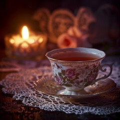 Fototapeta premium Hand-painted Floral Tea Cup and Saucer