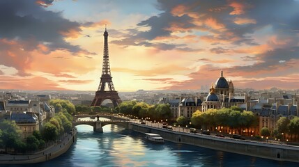 Fototapeta na wymiar French Landmark Beauty: Panoramic View of Paris City Landscape