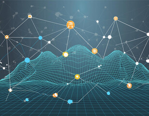 Abstract digital background of points and lines. Glowing black plexus. Big data. Network or connection