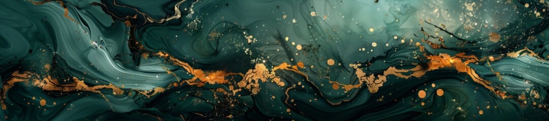 Abstract Teal and Gold Fluid Art Painting Background