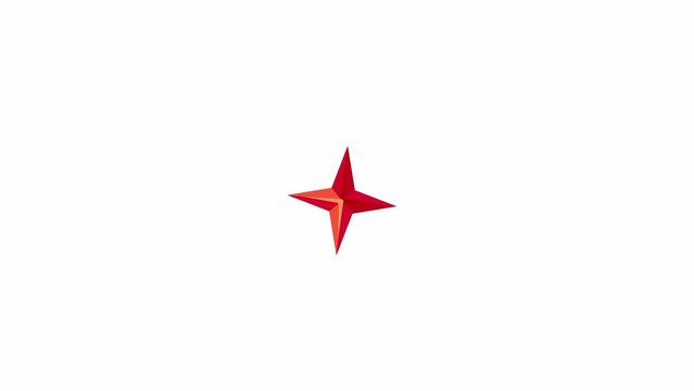 Four pointed star twinkle rotating 2D object animation. Xmas Christmas shine flat cartoon 4K video, transparent alpha channel. Burst star. Magical starry shape animated element on white background