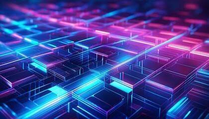  Digital glitch art featuring distorted lines and pixels, primarily in electric blue and hot