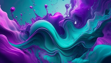 High-speed photography of ink drops in water, with vibrant teal, magenta, and violet 
