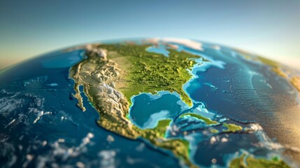 Fototapeta premium Highly detailed miniature globe focusing on North America with visible geographic features and textures, highlighting the continent's diverse landscapes.