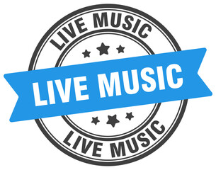 live music stamp. live music label on transparent background. round sign