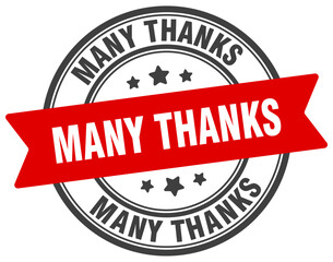 many thanks stamp. many thanks label on transparent background. round sign