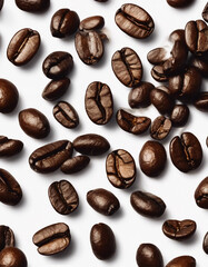 roasted coffee beans, top view, isolated white background
