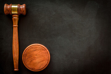Wooden judge gavel top view. Law and justice concept