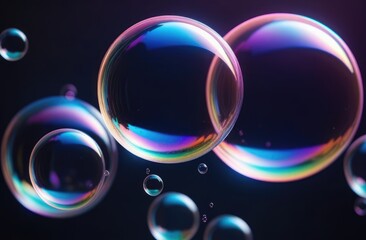 Neon soap bubbles are flying in the air