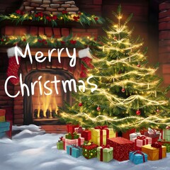 christmas tree with gifts and decorations