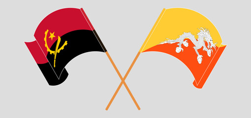 Crossed and waving flags of Angola and Bhutan - obrazy, fototapety, plakaty