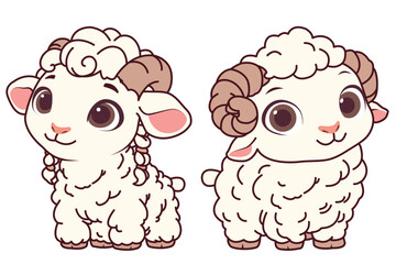 Cute cartoon sheep isolated on white background, color, vector illustration