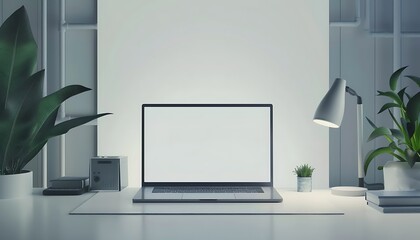 modern studio setup with a sleek laptop mockup against a white screen