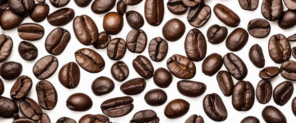 Obraz premium roasted coffee beans, top view, isolated white background 