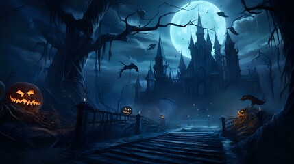 Creepy Halloween Haunted House: Spooky Night Forest Setting Adds Mystery