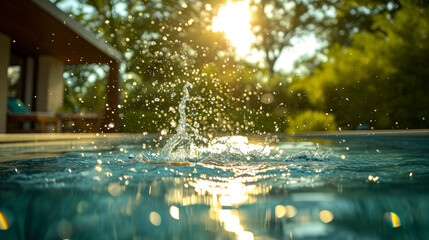 A splash of refreshing water leaps from a crystal-clear pool