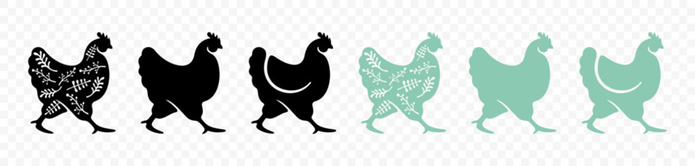 Chicken and hen, fowl, bird and animal, graphic design. Fowl-run, poultry yard, henhouse and hennery, vector design and illustration