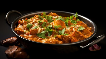 Indian Cuisine: Butter Chicken Curry in Isolated Balti Dish