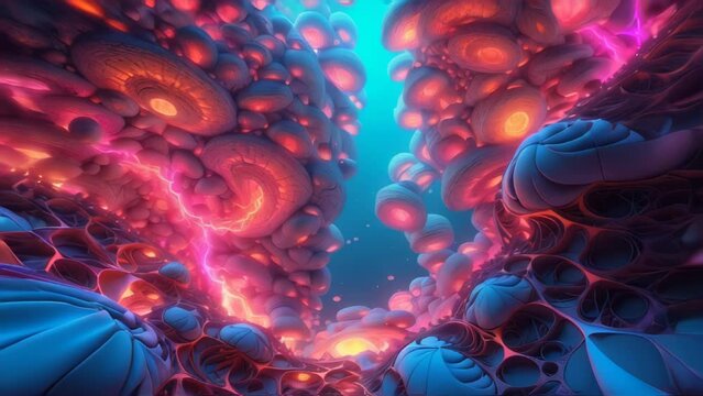 Pink and blue alien landscape. AI.