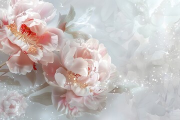 Obraz premium Botanical concept, invitation card - Soft focus, abstract floral background. Pale peony flower petals on a decorative background. Macro flowers backdrop for holiday brand design.