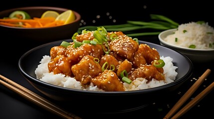 Tasty Orange Chicken Recipe: Sprinkled with Fresh Green Onions and Sesame Seeds