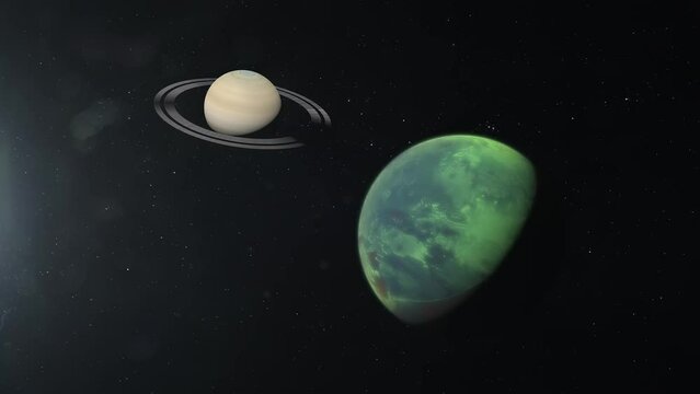 A 3D animation of the green Titan the largest moon of Saturn