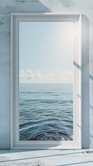 Vertical white frame mock-up on ocean view