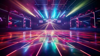Dynamic indoor club scene with a lively crowd and neon lights.