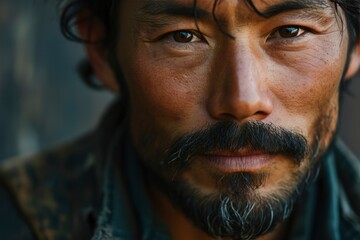 Obraz premium Intense Portrait of a Rugged Man with Stubble and Piercing Gaze