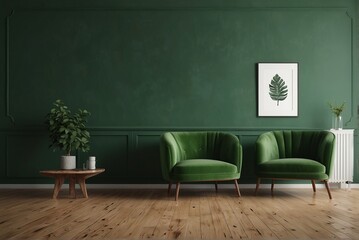 Green walls, modern interior, template, copy space.
