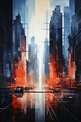 Futuristic Cityscape at Sunset: Urban Sci-Fi Illustration