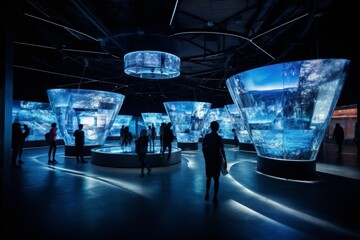 A Futuristic Digital Art Gallery with Interactive Exhibits, Showcasing a Blend of Traditional and Modern Artistic Expressions