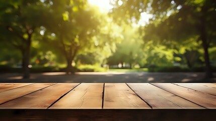 Park Table: Wooden Table Set in Natural Park Background