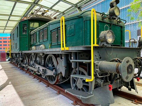 Historic cargo locomotive of Swiss Railway Company SBB CFF FFS model CE 6-8 II serial number 14270 nickname crocodile at Swiss City of Z&uuml;rich. Photo taken May 2nd, 2024, Zurich, Switzerland.