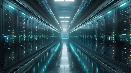 Obraz premium A Glimpse into the Future: Exploring the Depths of a Data Center