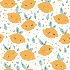 Cute calm lemons seamless vector pattern