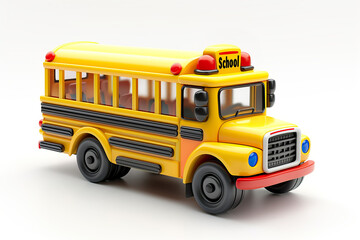 Yellow school bus on white background. 